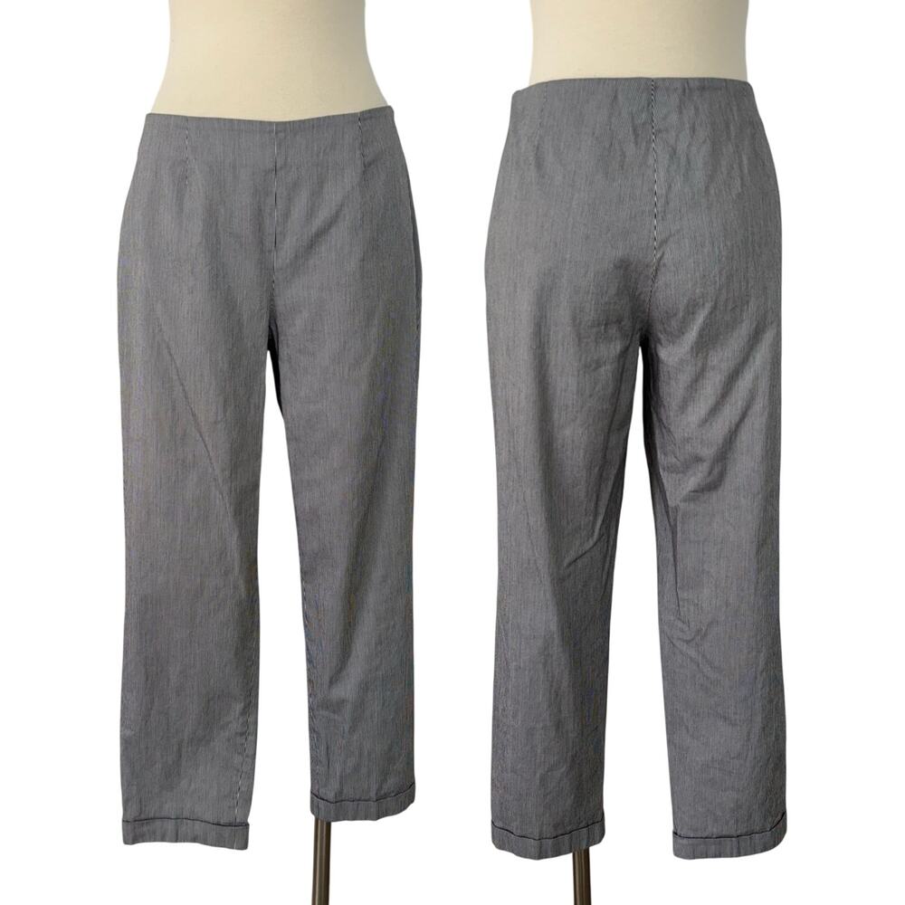 Piazza Sempione Jacqueline Cropped Pant Mid Rise Pinstripe Black 44 US8
